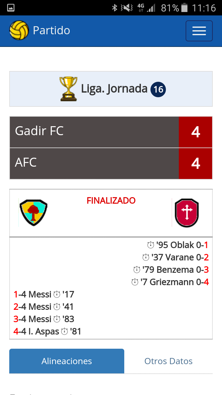 Goles en tu partido
