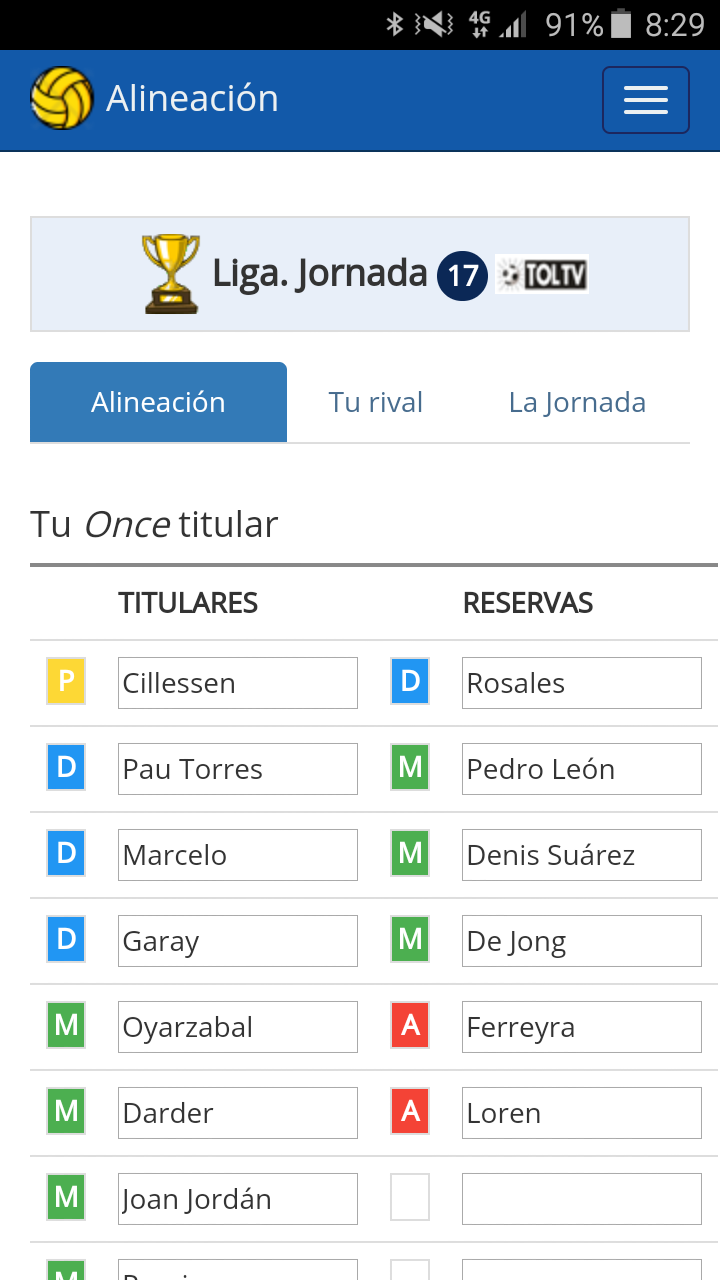 Eligiendo una alineaci�n